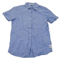 Modrá melírovaná lněná košile H&M