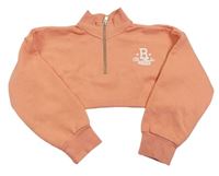 Oranžová crop mikina s logem a všitým bílým žebrovaným crop topem River Island