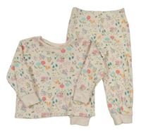 2set - Bílé květované triko s obrázky + lehké tepláky Matalan