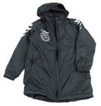 Černá šusťáková podzimní bunda s nápisem a kapucí Hummel 
