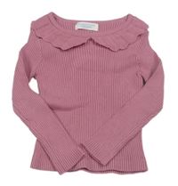 Růžový žebrovaný crop svetr s límečkem Primark