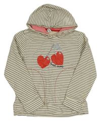 Smetanovo-tmavomodrá pruhovaná mikina střešněmi a kapucí Yigga