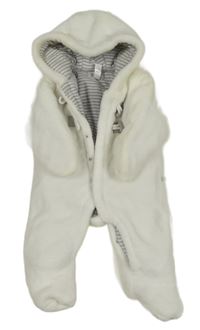 Bílá plyšová zateplená kombinéza s kapucí Obaibi