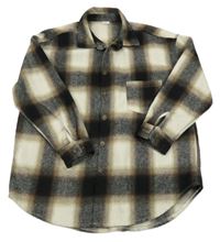 Bílo-černo-béžová kostkovaná vlněná košilová bunda Next