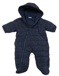 Tmavomodrá šusťáková prošívaná zimní kombinéza s kapucí Next