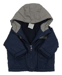 Tmavomodro-šedá šusťáková zateplená bunda s kapucí 