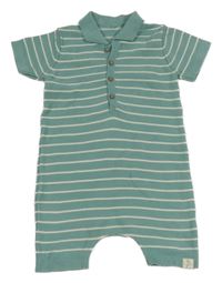 Zeleno-bílý pruhovaný svetrový kraťasový overal s límečkem George