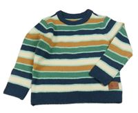 Smetanovo-tmavomodro-zeleno-okrový pruhovaný svetr Mothercare