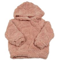 Růžová chlupatá mikina se srdíčky a kapucí 