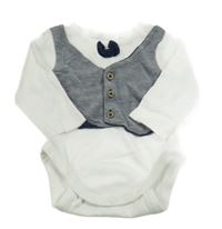 Bílo-tmavomodré body s vestou a motýlkem C&A