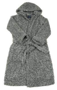 Bílo-šedý melírovaný chlupatý župan s kapucí Tu