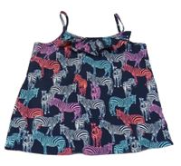 Tmnavomodro-barevný top se zebrami a volánkem Bluezoo