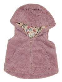 Lila kožešinová vesta s kapucí 