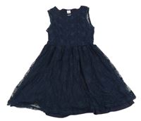 Tmavomodré květované tylové šaty C&A