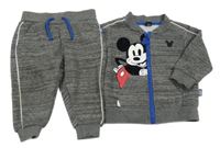 2set - Šedá melírovaná propínací mikina s Mickeym + tepláky Primark