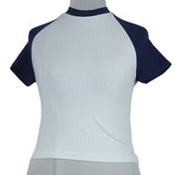 Dámské bílo-tmavomodré crop tričko H&M