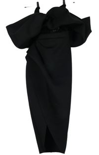 Dámské černé asymetrické pouzdrové šaty s límcem a rozparkem Asos 