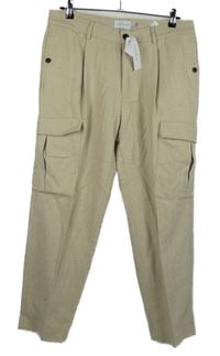 Nové - Pánské béžové vlněné cargo kalhoty s kapsami Topman
