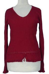 Dámský červený lehký žebrovaný svetr 