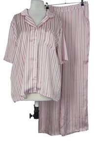 Dámské růžové proužkované saténové pyžamo 