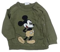 Khaki propínací svetr s Mickey Mousem zn. Disney