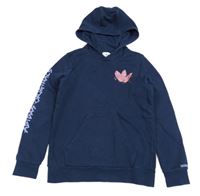 Tmavomodrá mikina s logem a kapucí Adidas