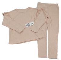 Nové- 2set- světlerůžové žebrované úpletové triko s volánky+ legíny Matalan