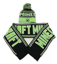 2set- černo-zelená čepice Minecraft+ šála