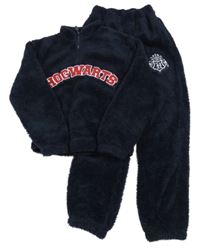 2set- tmavomodrá chlupatá mikina s nápisem+ chlupaté tepláky 