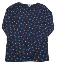 Tmavomodré květinové žebrované triko TU