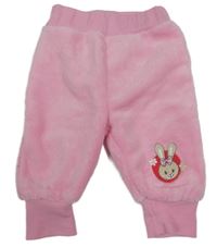 Růžové chlupaté domácí kalhoty s králíčkem
