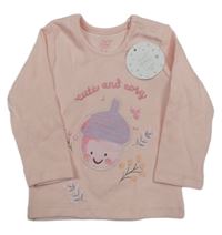 Nové - Světlerůžové žebrované triko s obrázkem 