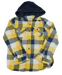 Tmavomodro-žluto-bílá kostkovaná košile s kapucí Redtag