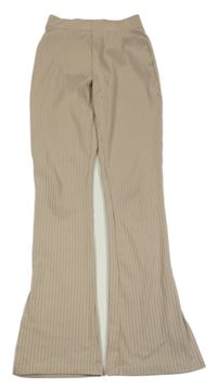 Béžové žebrované flare legíny New Look
