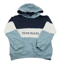 Tmavomodro-modro-bílá mikina s nápisem a kapucí Topolino