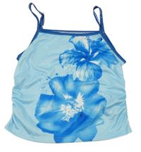 Modrý crop top s květinou 