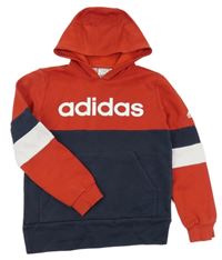 Červeno-modro-bílá pruhovaná mikina s kapucí Adidas