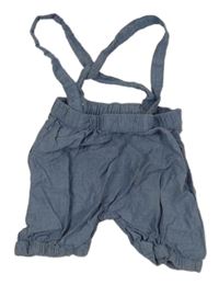 Modré plátěné kraťasy s kšandami