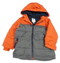 Červeno-šedá šusťáková zimní bunda s kapucí Old Navy