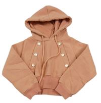 Růžová crop mikina s knoflíky a kapucí 