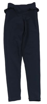 Tmavomodré žebrované sportovní legíny s volánky 