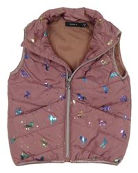 Starorůžová třpytivá šusťáková zateplená vesta s jednorožci Name it