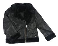 Černý koženkový podzimní křivák s kožešinou George