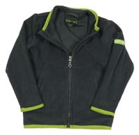 Tmavošedá fleecová propínací mikina se zeleným lemem