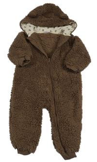 Hnědá huňatá kombinéza s kapucí 