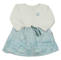 Bílé teplákové šaty s nápisem a modrou kostkovanou sukní 