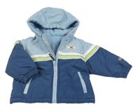 Světle-tmavomodrá šusťáková jarní bunda s kapucí 