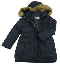 Tmavomodrá šusťáková zimní zateplená parka s kapucí Zara