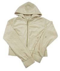 Světlebéžová plyšová propínací crop mikina s kapucí H&M