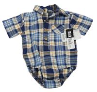 Nové - Modro-bílo-limetové kostkované košilové body 